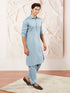 Men's Powder Blue Fine Satin Pathani Kurta Set